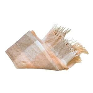 Loch Maree St. Albans Pure Mohair Pile Blanket Fringe Plaid Tan Orange Throw